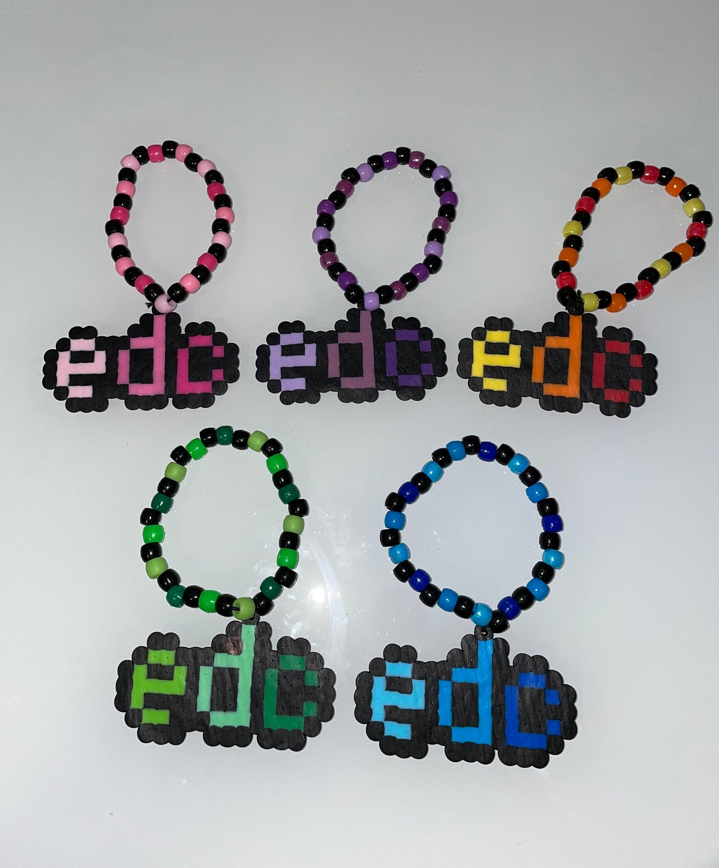 Set of 5 Rainbow EDC Kandi Bracelets w/Perlers