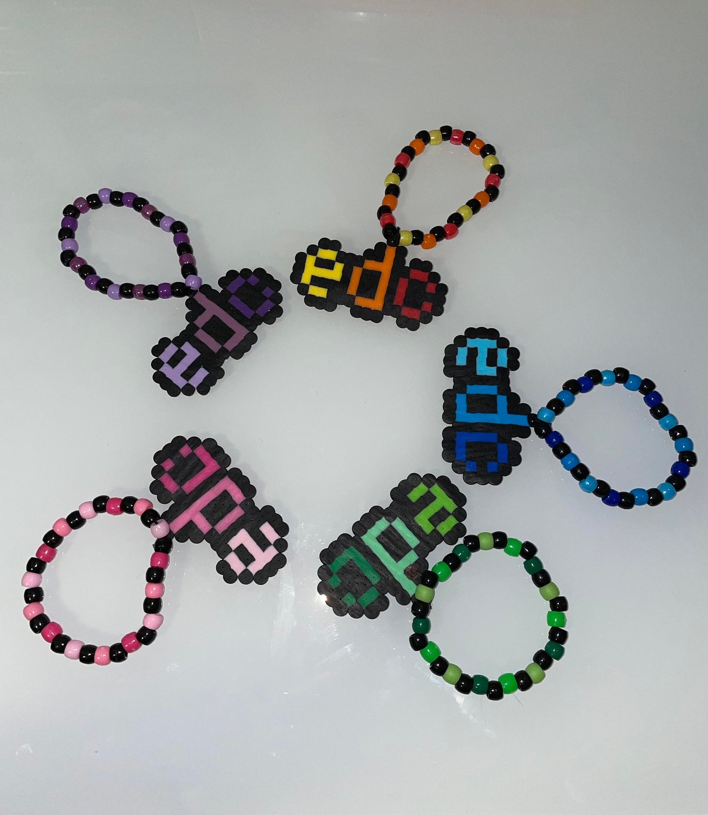 Set of 5 Rainbow EDC Kandi Bracelets w/Perlers