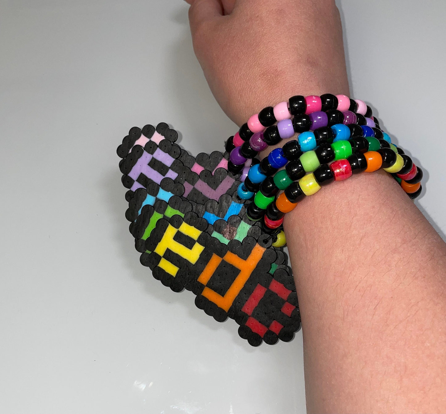 Set of 5 Rainbow EDC Kandi Bracelets w/Perlers